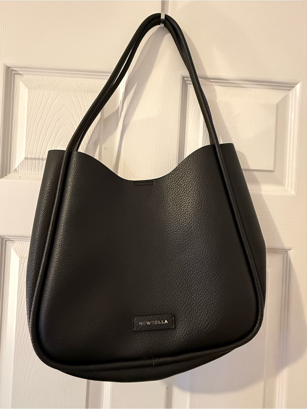 NEWBELLA Black Pebbled Faux Leather Shoulder Tote Bag Minimalist Everyday Purse
